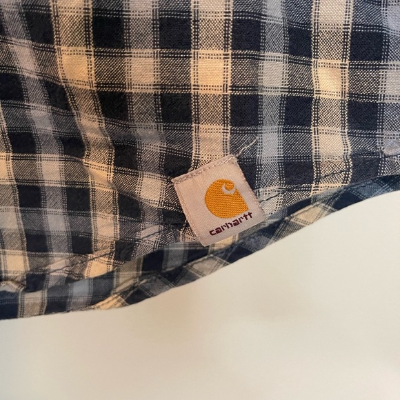 Carhartt Navy and Cream Plaid relaxed fit Button Down Shirt size medium - Picture 4 of 7